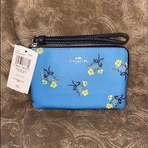 Coach Corner Zip Wristlet With Floral Bow Print